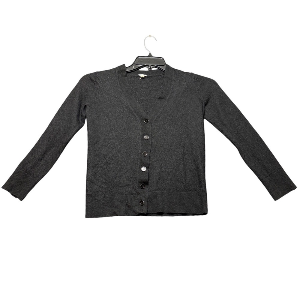 J.Crew Cardigan Sweater Women Medium‎ Black Excellent V-Neck Button Front Knit